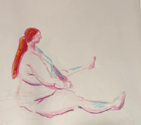a drawing of a woman sitting on the ground