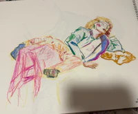 a drawing of a woman laying on a bed